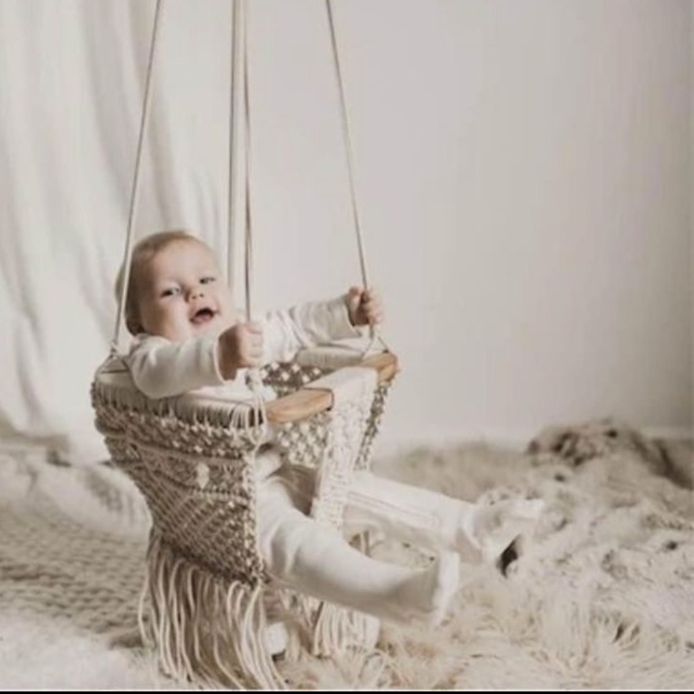 NWT Handcrafted Cream Macramé Hanging Chair